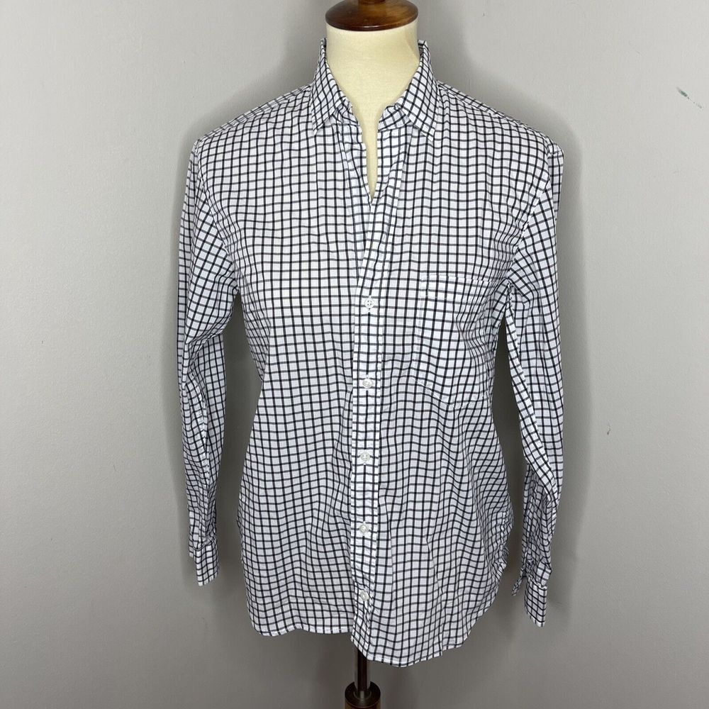 Frank & Eileen Joedy Boyfriend Button-Up Cotton Black White Windowpane Plaid XS